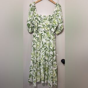 NWT Lauren Conrad Square Neck Pleated Green Leafy Dress X Large